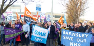 Demonstration earlier this year outside Barnsley Hospital insisting it must be kept open