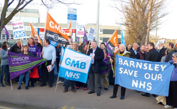 Demonstration earlier this year outside Barnsley Hospital insisting it must be kept open