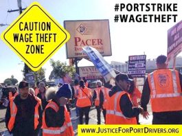 Poster for the port truckers campaign against exploitation and wage theft