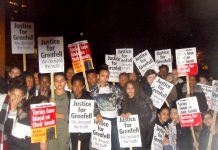 Youth demanding justice for the Grenfell inferno victims on last Tuesday’s silent march through North Kensington