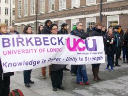 Birkbeck College UCU members on the picket line