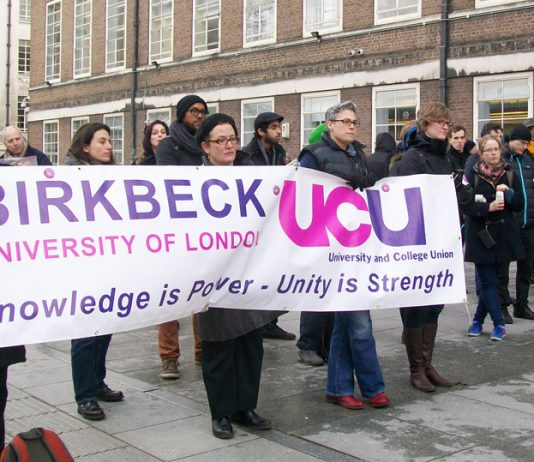 Birkbeck College UCU members on the picket line
