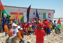Children from the Jabal village gather to protest at the demolition of the only kindergarten Photo credit: Norwegian Refugee Council