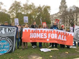 Housing campaigners were joined by disabled people fighting benefit cuts on Budget day