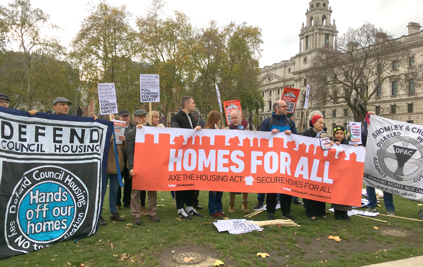 Housing campaigners were joined by disabled people fighting benefit cuts on Budget day