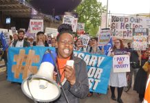 Student nurses and midwives marching to demand that their bursary is restored – axing the bursary has worsened the staffing crisis