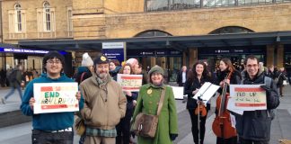 Passenger protest against rail fare hikes outside King’s Cross station on January 1st 2016