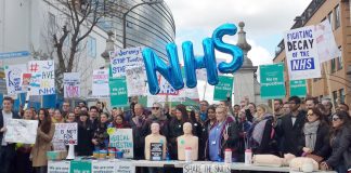 Junior doctors and supporters of their strike outside King’s College Hospital in south London in 2016 – the Trust’s head has quit over cuts