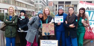 Junior doctors on the picket line at St Thomas’ Hospital during their strike against an imposed contract including seven day working