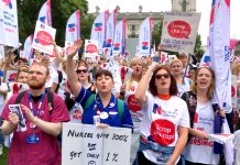 Nurses demonstrate outside Parliament against the one per cent pay cap – creating a shortage of nurses