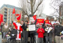 Over 50 local workers and campaigners joined the West London Council of Action mass Xmas picket outside Ealing Hospital yesterday