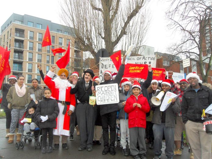 Over 50 local workers and campaigners joined the West London Council of Action mass Xmas picket outside Ealing Hospital yesterday