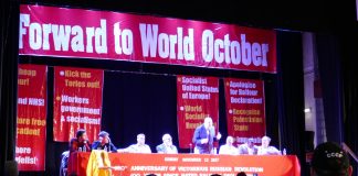 The WRP’s rally on the Hundredth Anniversary of the Russian Revolution on November 12th. Its main slogan ‘Forward to the World  October!’is very relevent for this new year, 2018. Palestinian ambassador MANUEL HASSASSIAN is addressing the rally