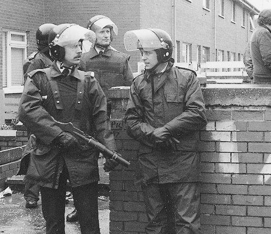 RUC riot police on a street corner in the north