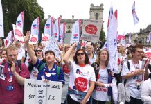 Nurses in Parliament Square demand ‘Scrap the 1% pay cap’ – nurses are so badly paid that there are reports of some visiting food banks