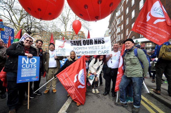 Mass march through London last year where tens of thousands demanded the trade unions take action to defend the NHS