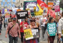 Trade unionists march on Parliament last July demanding ‘Tories Out!’ – The TUC leadership is now collaborating with them