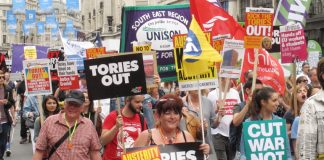 Trade unionists march on Parliament last July demanding ‘Tories Out!’ – The TUC leadership is now collaborating with them