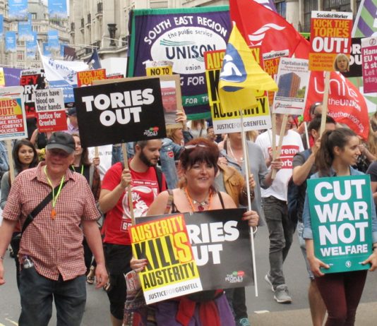 Trade unionists march on Parliament last July demanding ‘Tories Out!’ – The TUC leadership is now collaborating with them