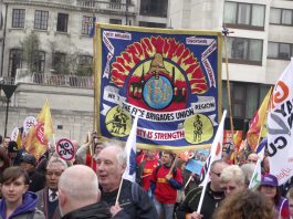 West Midlands FBU banner on a TUC demonstration against cuts