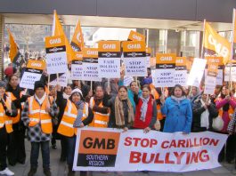 Carillion GMB members at the Great Western Hospital in Swindon during their strike action against harassment and bullying