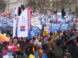 Kick Tories Out–To Defend NHS! Demand 20,000 Marchers! A section of the tens of thousands at the rally opposite Downing Street
