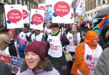 Nurses on the march on Saturday’s 20,000-strong demonstration to defend the NHS