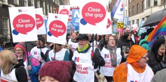 Nurses on the march on Saturday’s 20,000-strong demonstration to defend the NHS