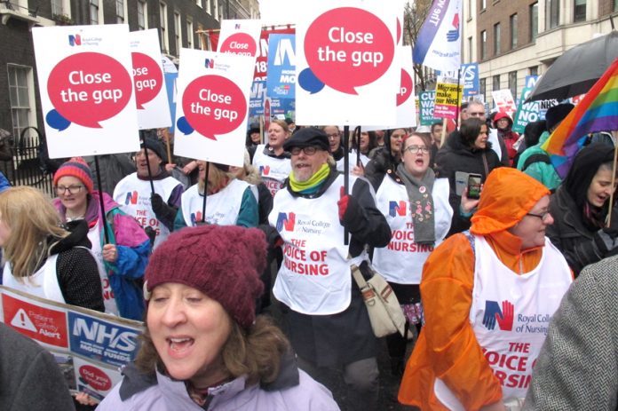 Nurses on the march on Saturday’s 20,000-strong demonstration to defend the NHS