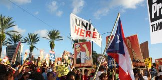 Unite Here Disney workers demonstrate in central Florida on Monday against the company withholding their $1,000 bonuses