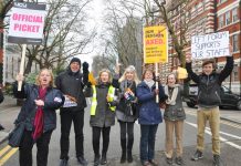 One of the six lively picket lines of UCU strikers at Imperial College with students showing their support for the strike