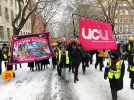 London Region and national UCU banners lead 5,000 marchers setting off for parliament