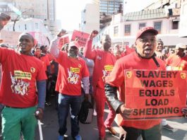 NUMSA demands minimum wage increase South Africa: ‘The most unequal society in the world’ South African workers marching against slavery wages – White families still earn five times more than African families