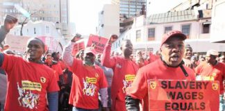 South African workers marching against slavery wages – White families still earn five times more than African families