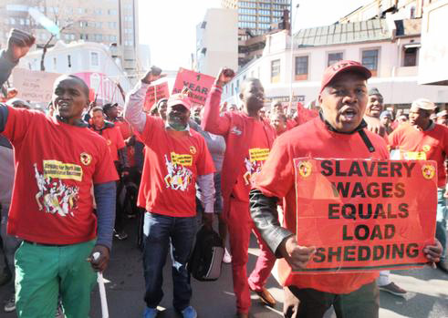 South African workers marching against slavery wages – White families still earn five times more than African families