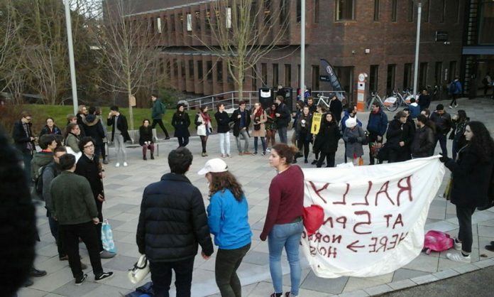 Students at Exeter University, one of a number of universities occupied to support striking lecturers