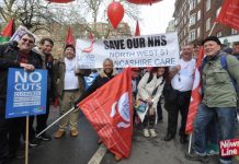 Unite members with their banner on the ‘Save Our NHS’ march against privatisation