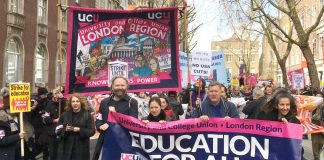 UCU strikers fighting to defend their pensions were joined by students yesterday on a lively march through central London