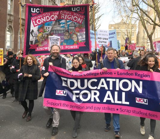 UCU strikers fighting to defend their pensions were joined by students yesterday on a lively march through central London