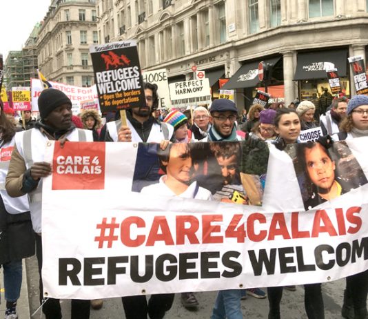 The Care4Calais contingent with a clear message