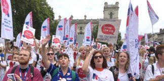 Nurses rally in Parliament Square demanding that the pay cap be smashed