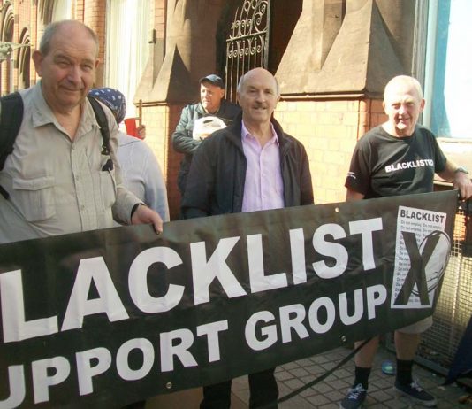 Blacklisting protest – the police and Special Branch have been illegally making lists of workers to be blacklisted for the bosses