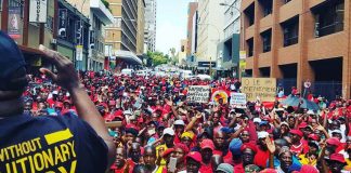 South African unions rally in Johannesburg last Wednesday in defence of their rights