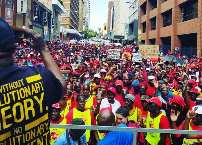 South African unions rally in Johannesburg last Wednesday in defence of their rights