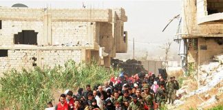 Syrians leave Eastern Ghouta after it was liberated from the terrorists by the Syrian army and its allies