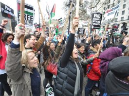 ‘In our millions, in our billions, we are all Palestinians!’ shouted the thousands demonstratiing opposite Downing Street on Saturday