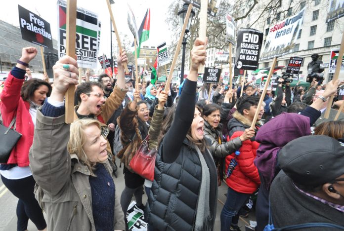 ‘In our millions, in our billions, we are all Palestinians!’ shouted the thousands demonstratiing opposite Downing Street on Saturday