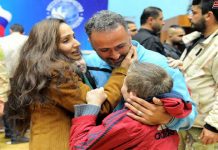 An abductee of Jaish al-Islam terrorist group, freed by the Syrian army in Douma, is reunited with his family