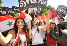 Young Syrians join the thousands of protesters who took to the streets of London when ex-PM Cameron tried to get parliament’s approval for the UK to join a US-led war on Syria – he lost the vote and the UK and then the US were forced to pull back