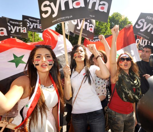 Young Syrians join the thousands of protesters who took to the streets of London when ex-PM Cameron tried to get parliament’s approval for the UK to join a US-led war on Syria – he lost the vote and the UK and then the US were forced to pull back
